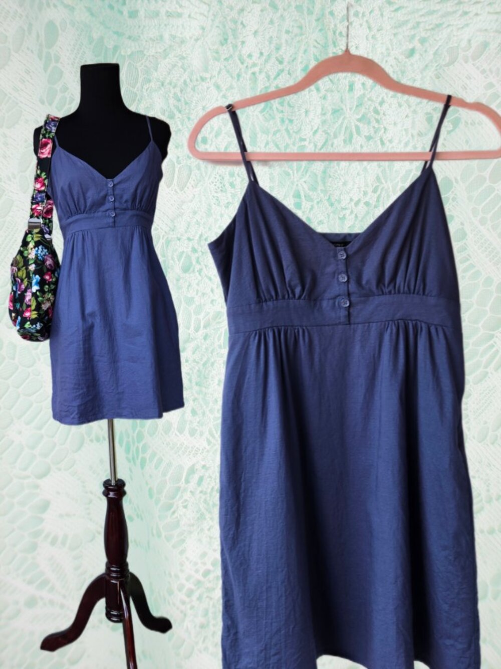 Forever21 Dark Blue Babydoll Sleeveless Midi-Length Dress Casual Boho Y2k-Style
